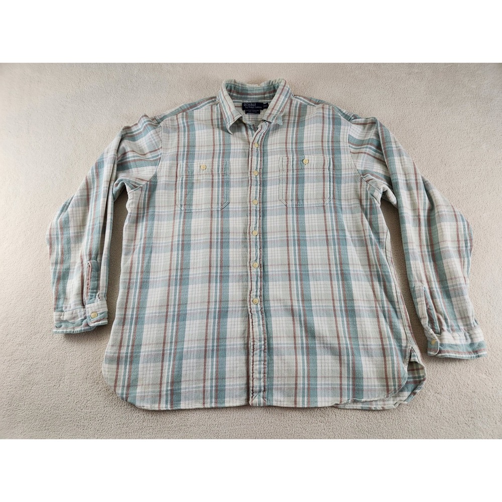 Vintage 90s Mens Polo Ralph Lauren Heavy Mountain Workshirt Size XL Blue/Green